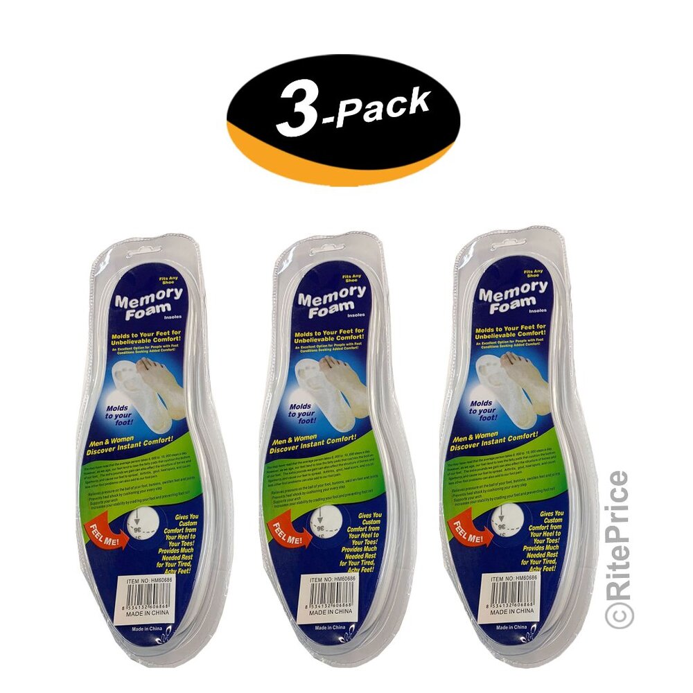 Ortho Memory Foam Insoles Unisex Fits Any Shoe Cushion Feet Pad (3 Pack) - New